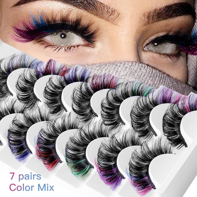 Eyelash Extension Volume Lashes - 7 пар цветных накладных ресниц 3D